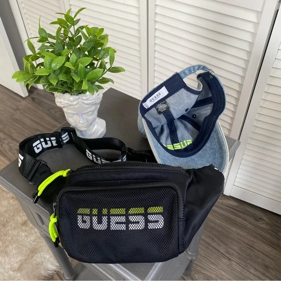 Guess Jeans Neon Denim Baseball Cap / Hat & Belt Bag / Fanny pack - Picture 5 of 7
